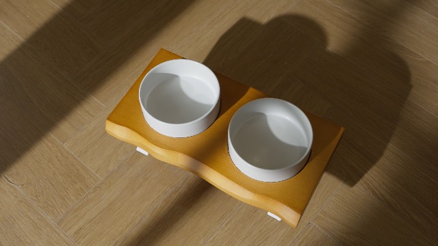 Amazon | 無垢材スタンド 白陶器製 ダブルボウル エサ台 小型犬 猫用